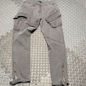 Men's Gray Cargo Pants with Zipper Accents